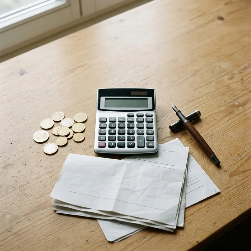 A calculator, euro notes and a betting slip on a kitchen table