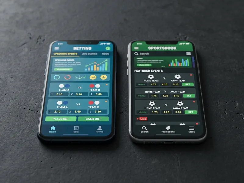 Two smartphones side by side showing two different betting apps