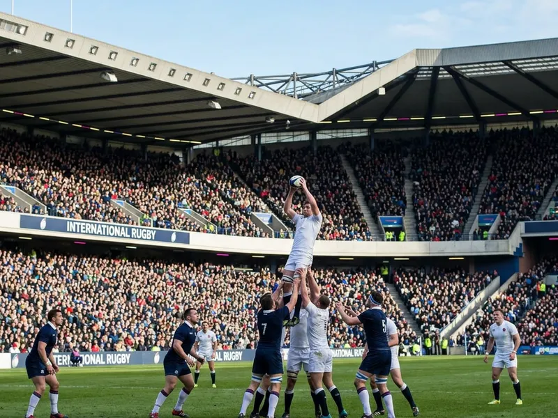 An international rugby match at a packed stadium on a Six Nations Saturday