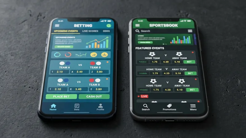 Two smartphones side by side showing two different betting apps